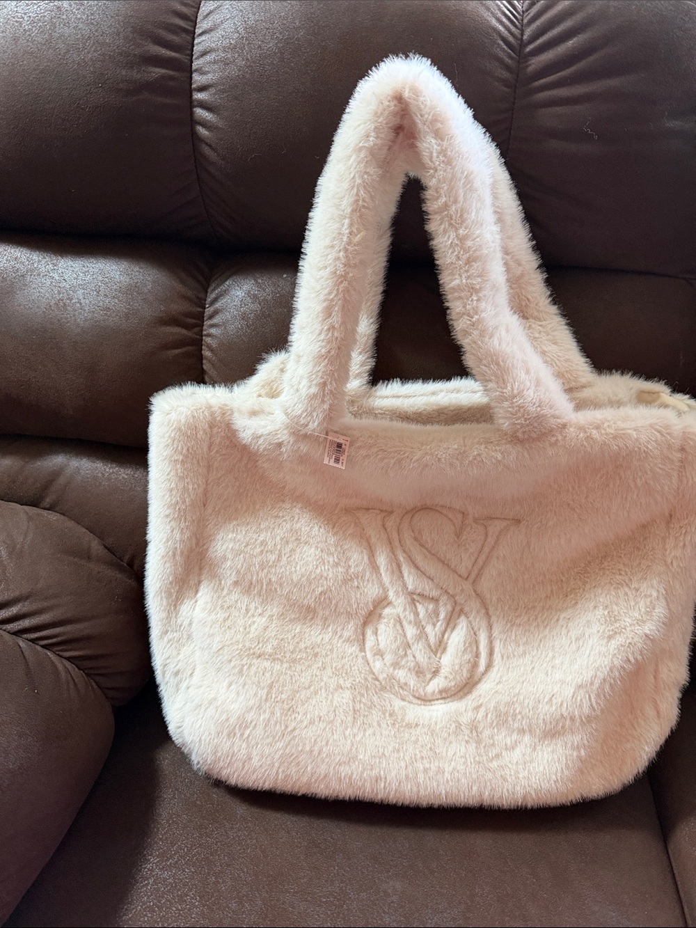 Victoria's Secret Plush Light Pink Faux Fur Tote